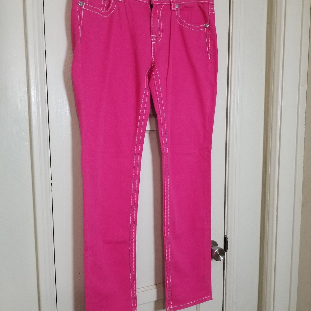 MISS ME SKINNY pink 33 Stretch Rhinestone Embellished Pockets Jeans - Picture 2 of 8